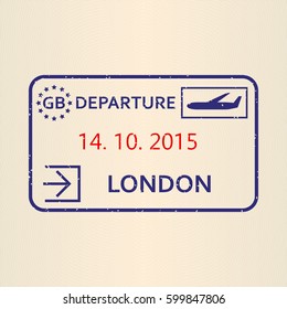 London passport stamp. Travel by plane visa or immigration stamp. Vector illustration.