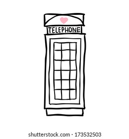 London pay phone. sketch illustration on white background