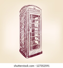 London pay phone  vintage hand drawn vector illustration