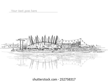 London, performance arena on the river Thames, sketch collection