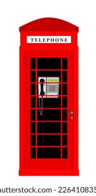 Londoner Telefonkabine, Vektorgrafik einzeln auf weißem Hintergrund. Straßentelefon, Großbritannien-Symbol. Britische rote Kabine. Öffentliche Kommunikation, traditionelle englische Architektur. 