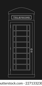 London phone booth vector illustration isolated on black background. Street telephone box, Great Britain symbol. British red cabin line contour. Public communication, traditional England architecture.