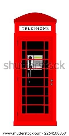 London phone booth vector illustration isolated on white background. Street telephone box, Great Britain symbol. British red cabin. Public communication, traditional England architecture. 