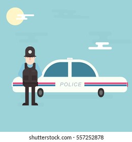 London policeman standing near police car