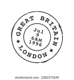 London postage and postal stamp. Postal letter, greeting card envelope or parcel departure country or region seal, Great Britain post old vector imprint or letter European city ink stamp