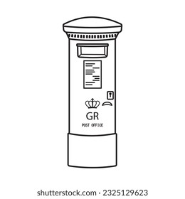 London postal street mailbox, black outline, doodle style, isolated vector illustration