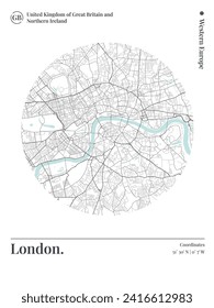 London Print, City Map Art Poster, United Kingdom and Great Britain, Wall Art Decor, Minimalist Modern Style.