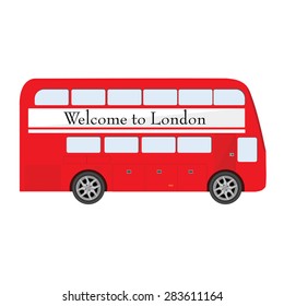 London red bus with poster Welcome to London vector illustration. London symbol. Double decker