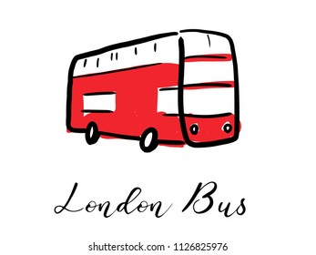 London red double decker bus - hand drawn symbol logo design. Vector graphics.