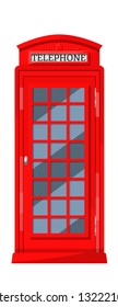 London red telephone booth with payphones. Cabin booth, communication device and traditional recognizable element of UK culture. Vector illustration.