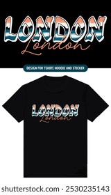 London retro t-shirt design. T-shirt print design with retro vintage style color gradation typography. Typography for tee prints, posters, stickers and clothing