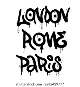 London , Rome, Paris - Urban Graffiti Lettering of European capital City Logos. Vector Typography Isolated Elements White Background