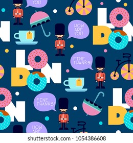 London seamless pattern with donuts