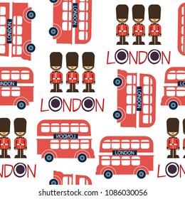 London seamless retro pattern with soldiers and buses