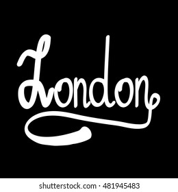 London sign. Icon with the name of the city lettering hand on a black background