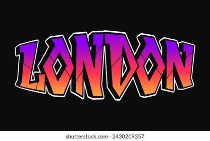 London - single word, letters graffiti style. Vector hand drawn logo. Funny cool trippy word London, fashion, graffiti style print t-shirt, poster concept