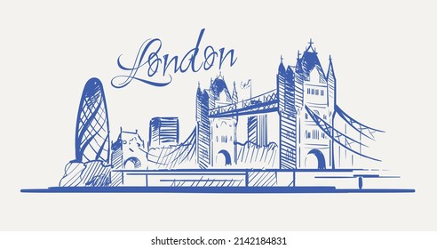 London sketch skyline. London hand drawn vector illustration. Isolated on white background.