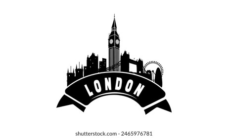 London Skyline Emblem, schwarze isolierte Silhouette