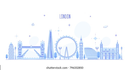 London skyline, England, UK. This illustration represents the city with its most notable buildings. Vector is fully editable, every object is holistic and movable