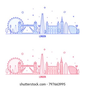 London skyline, England, UK. This illustration represents the city with its most notable buildings. Vector is fully editable, every object is holistic and movable