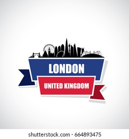 London skyline, England - United Kingdom - ribbon banner - vector illustration