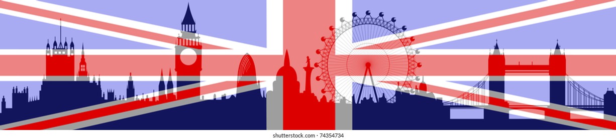 London skyline with flag - vector