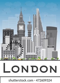 London Skyline with Gray Buildings and Blue Sky. Vector Illustration. Business Travel and Tourism Concept with Modern Buildings. Image for Presentation Banner Placard and Web Site.