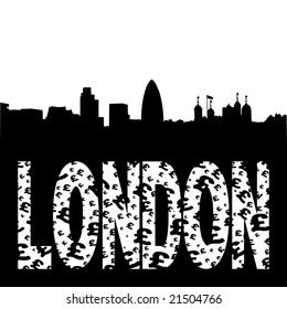 London skyline with grunge text illustration