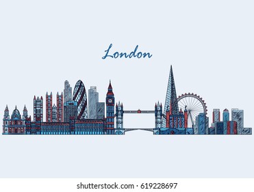 London skyline hand drawn, sketched. Vector illustration