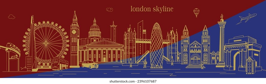 Ilustraciones del Skyline de Londres, arte de Skyline, paisajes urbanos, monumentos.