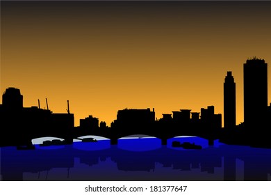 London skyline over Lambeth Bridge, UK