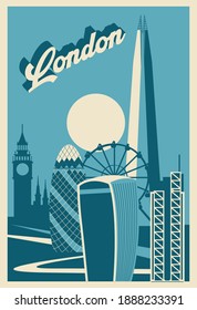 Ilustración del vector de la tarjeta postal del horizonte de Londres