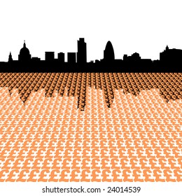 London skyline with pound symbols illustration