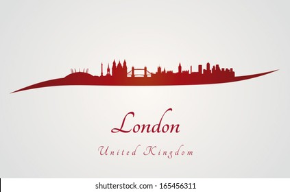 London skyline in red and gray background in editable vector file