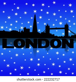 London skyline reflected with snow vector illustration