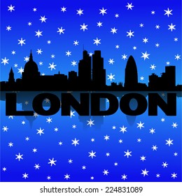 London skyline reflected with snow vector illustration
