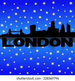 Esquina de Londres reflejada en ilustración vectorial de nieve