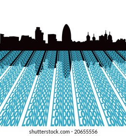 London skyline reflected with text illustration