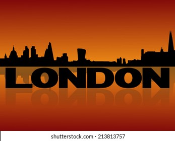 London skyline reflected with text and sunset vector illustration