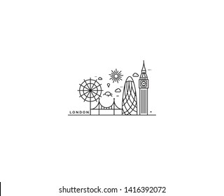 London Skyline Silhouette in black and white, Vector Illustration.