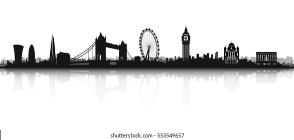 London Skyline Silhouette Black White Stock Vector (Royalty Free ...
