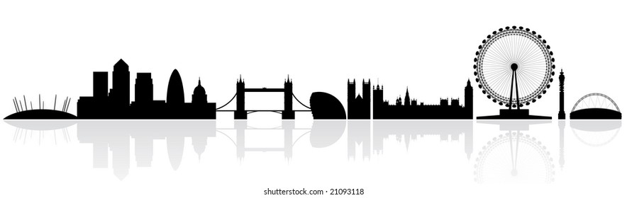 London skyline silhouette isolated on a white background with reflections