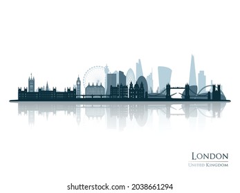 London skyline silhouette with reflection. Landscape London, UK. Vector illustration.