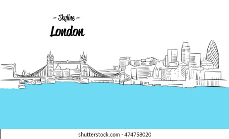 London Skyline Sketch, Hand drawn Vector Outline Artwork