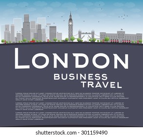 London skyline with skyscrapers, clouds and copy space. Business travel and tourism concept with place for text. Image for presentation, banner, placard and web site. Vector illustration