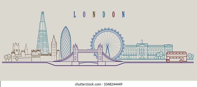 London skyline. Vector background. Outline graphic illustration.