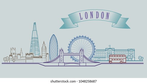 London skyline. Vector background. Outline graphic illustration.