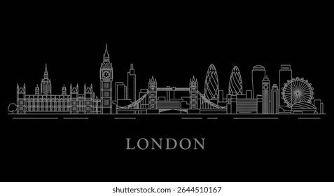Vetor da linha do horizonte de Londres com marcos famosos, e BG preto.