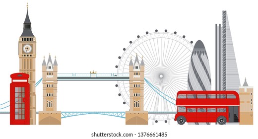 London skyline vector illustration. London famous sightseenigs