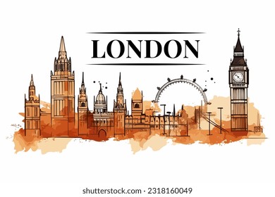 Ilustración del vector de color de la línea aérea del horizonte de Londres